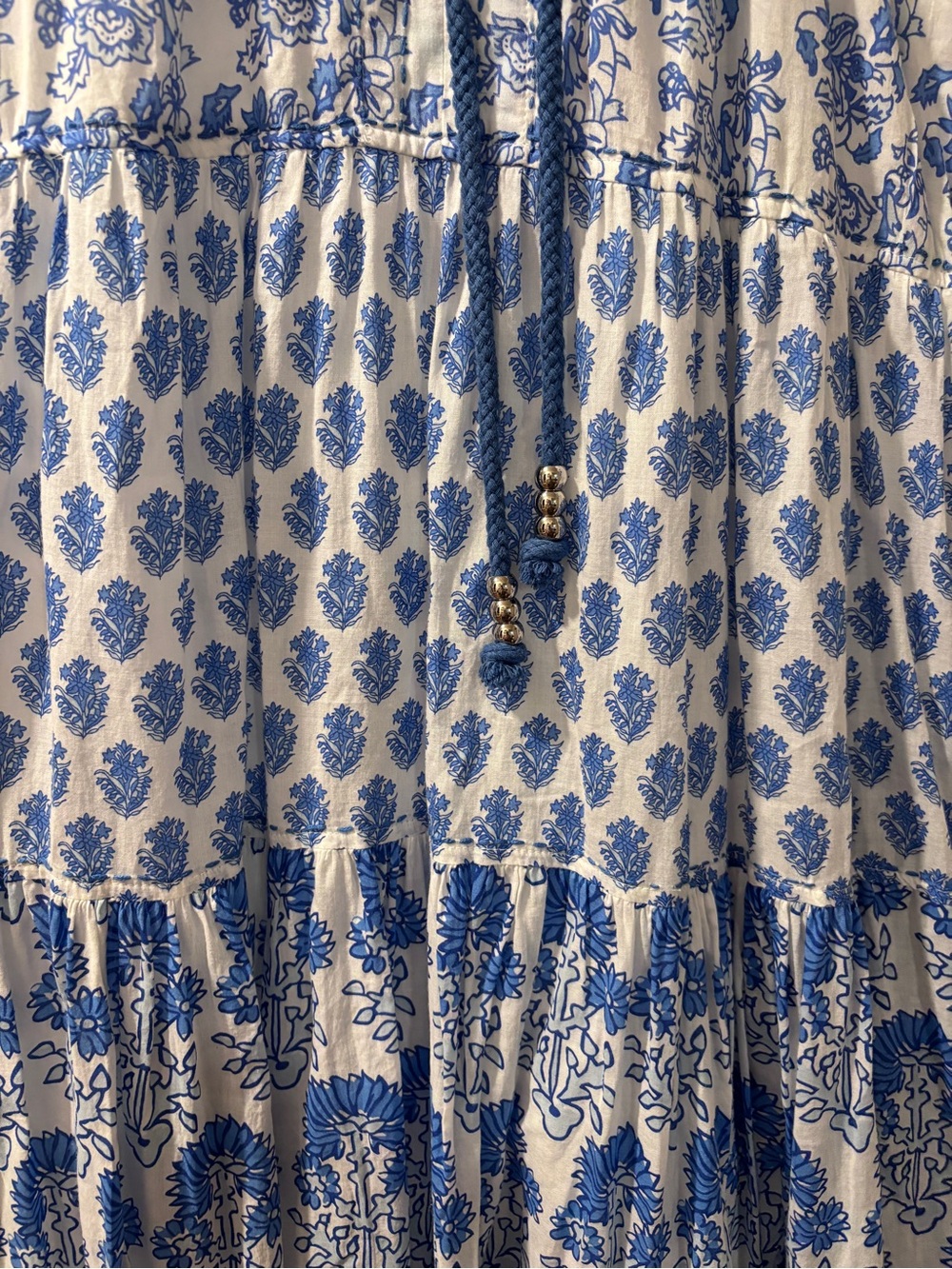 Calypso St. Barth Blue White Floral Block Print Tiered Maxi Dress Halter, Small - Picture 6 of 13